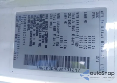 2018 Nissan Nv200 S from USA, damaged, VIN 3N6CM0KN0JK701297